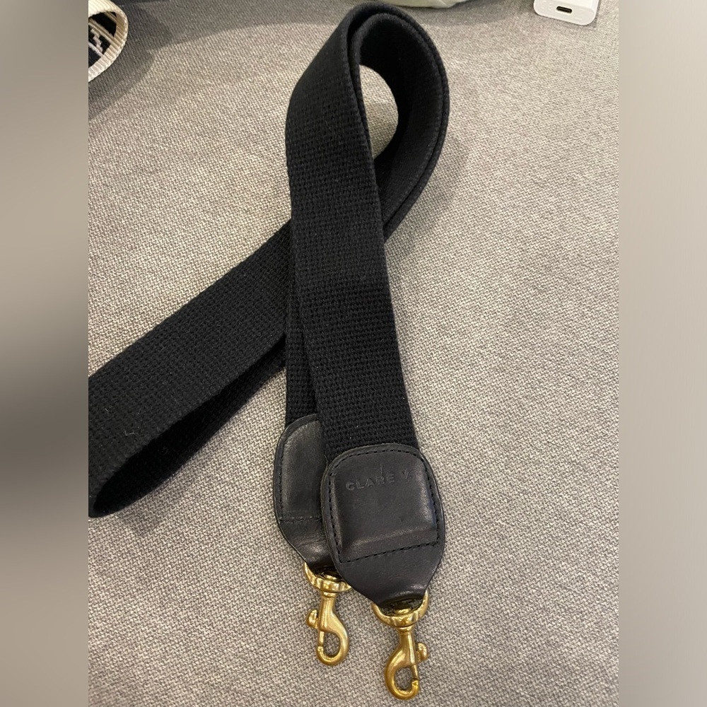 Clare V black crossbody cotton webbing strap